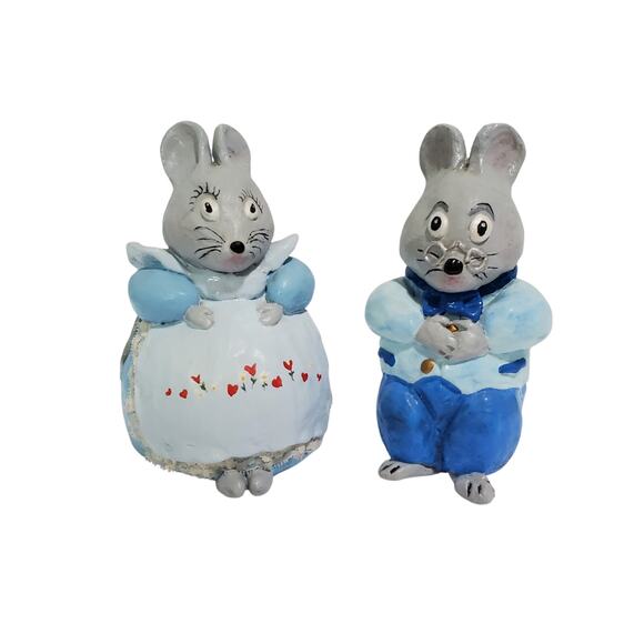 Vintage Hand Made Mom Pop Mice Statue Figurine 7 inch Grandma Grandpa Mouse - Picture 2 of 15